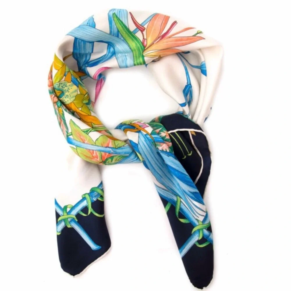 CHRISTIAN DIOR Vintage 34” 100% Silk “Floral & Butterfly” Botanical Square Scarf